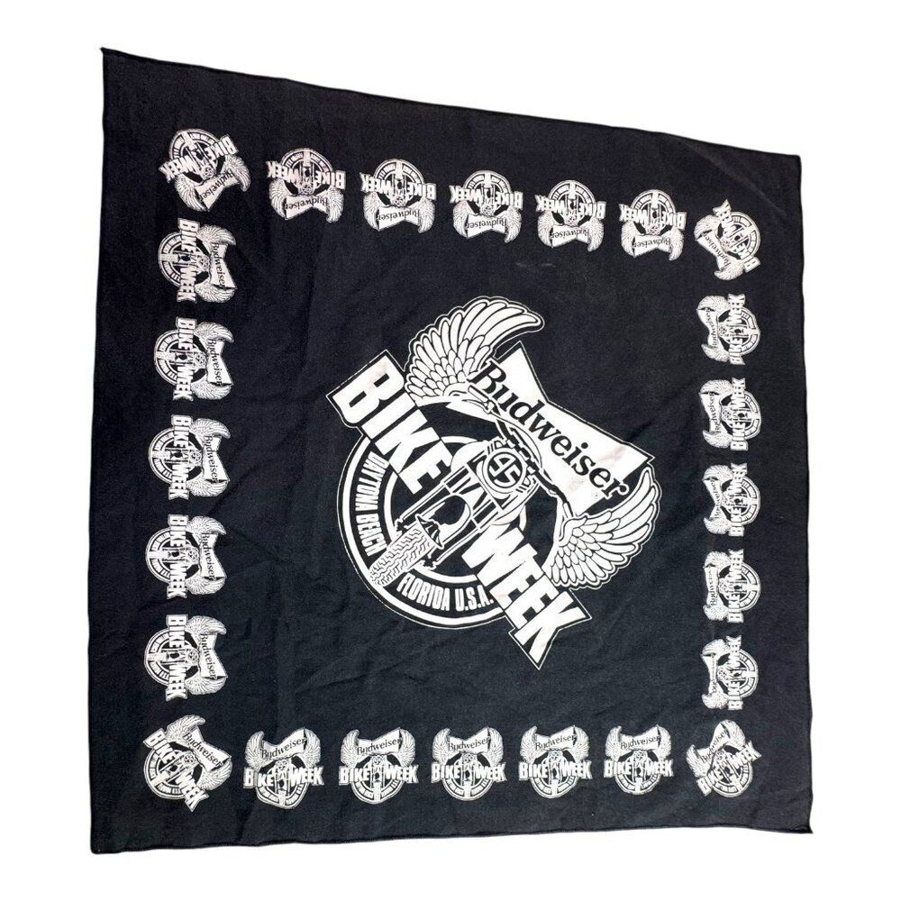 Vintage 1995 Y2K Budweiser Daytona Beach Bike Week Black Bandana Cotton Biker